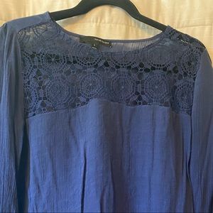 Cute Navy Long Sleeve Blouse